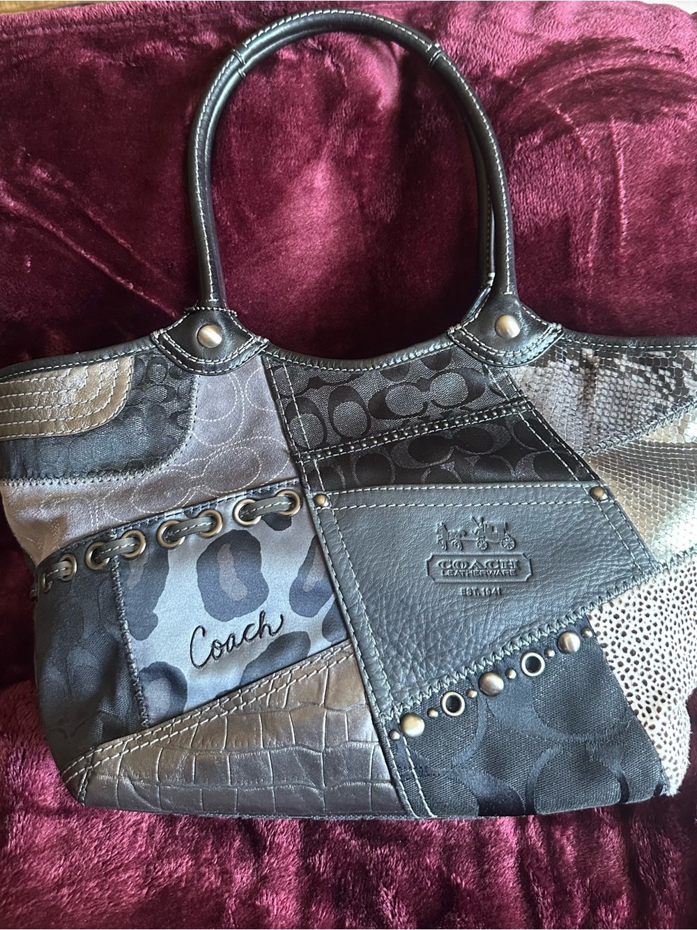 Coach Y2K Vintage Patchwork Shoulder Tote in Black and Gray